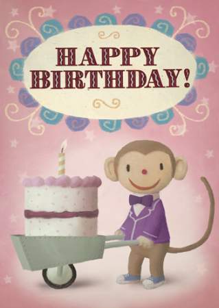 Happy Birthday - Monkey Cake Greeting Card by Stephen Mackey - Click Image to Close